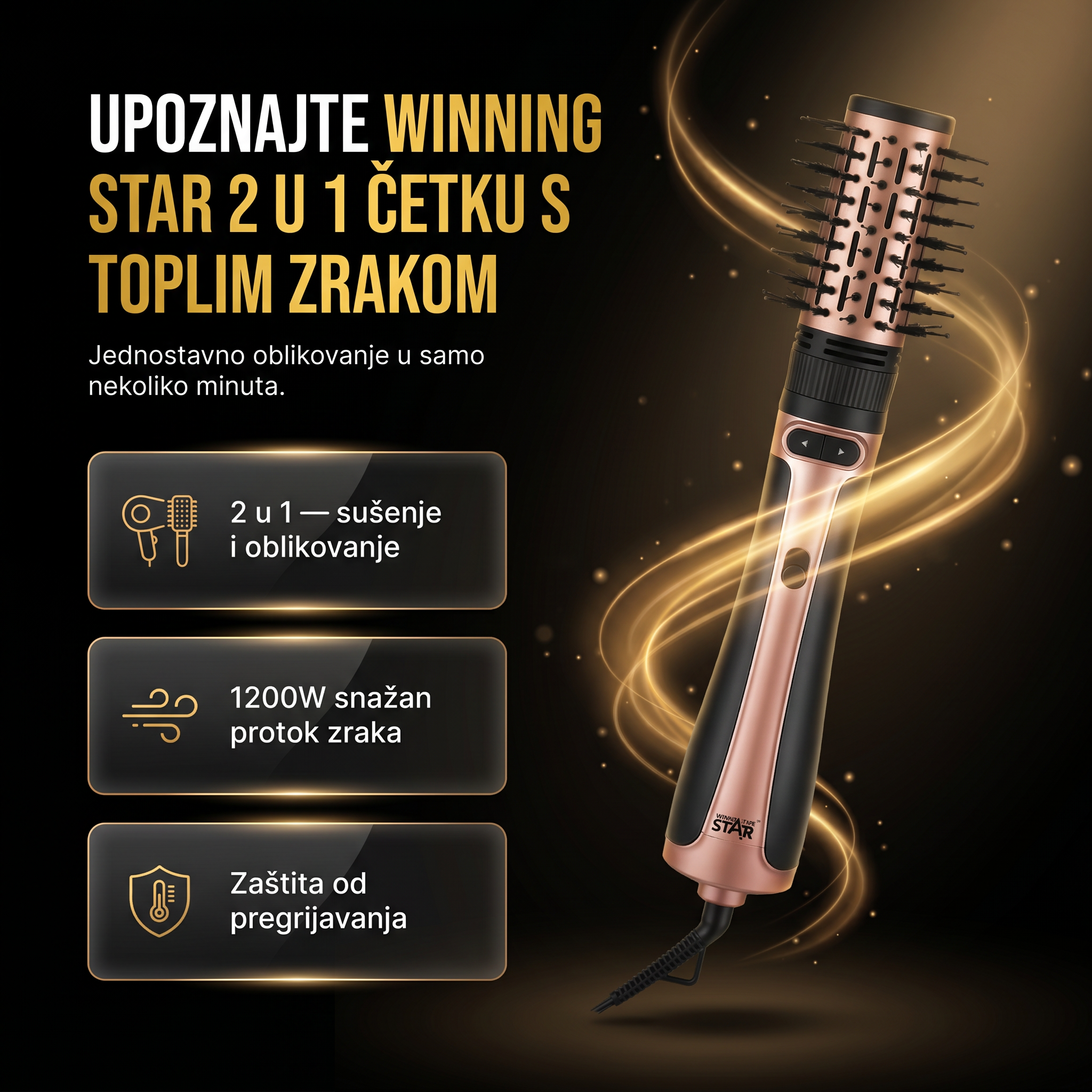 2u1 Četka s toplim zrakom 1200W - Winning Star
